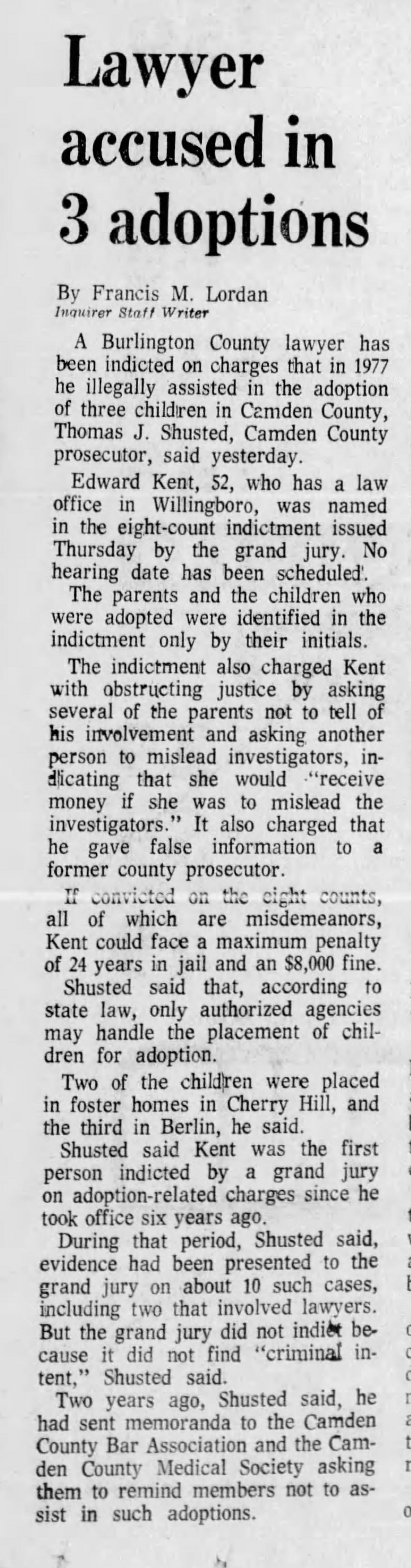 Lawyer Accused in Three Adoptions (1978)